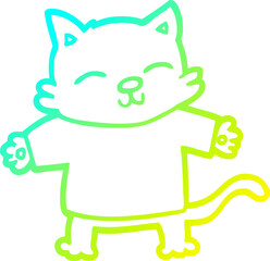 cold gradient line drawing happy cartoon cat
