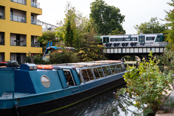Motorboat and train transport in London