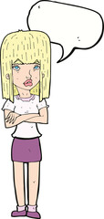 cartoon woman standing with speech bubble