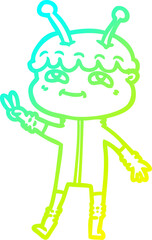 cold gradient line drawing friendly cartoon spaceman