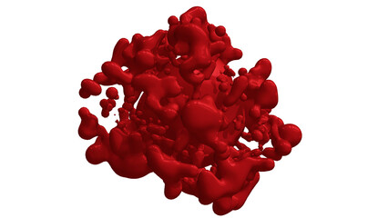 Exploding liquid sphere. Blood drops. Red sphere bursting. Blood splatter effect. 3d render illustration. Isolated.  - obrazy, fototapety, plakaty