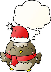 cute christmas owl and thought bubble in smooth gradient style