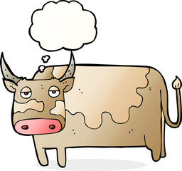 cartoon cow with thought bubble