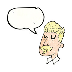 speech bubble textured cartoon man with mustache