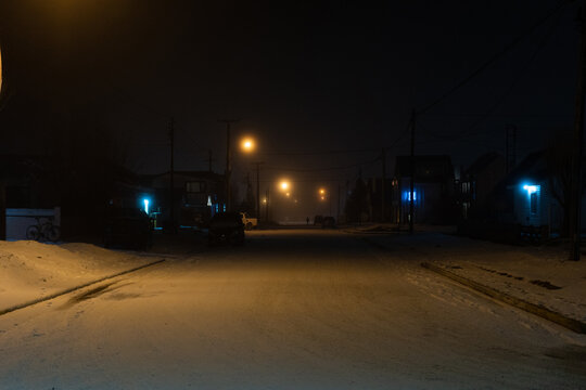 Snowy Road At Night