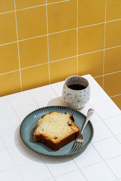 Breakfast with banana bread and coffee