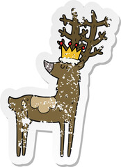 retro distressed sticker of a cartoon stag king