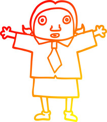 warm gradient line drawing cartoon school girl