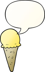 cartoon ice cream and speech bubble in smooth gradient style