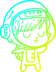 cold gradient line drawing cartoon astronaut woman