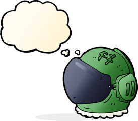 cartoon astronaut helmet with thought bubble