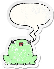 cute cartoon frog and speech bubble distressed sticker