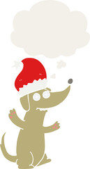 cute christmas cartoon dog and thought bubble in retro style