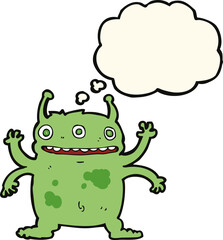 cartoon alien monster with thought bubble