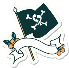 tattoo sticker with banner of a pirate flag