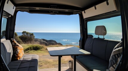 Fototapeta premium View from the camper van Generative AI