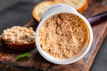 rillettes crab sandwich smorrebrod seafood aperitif food meal food snack on the table copy space food background rustic top view