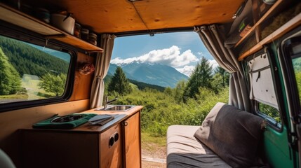 Fototapeta premium View from the camper van Generative AI