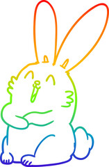 rainbow gradient line drawing cartoon laughing bunny rabbit