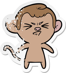distressed sticker of a cartoon angry monkey