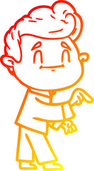 Fototapeta premium warm gradient line drawing happy cartoon man making point