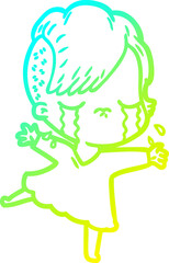 cold gradient line drawing cartoon crying girl