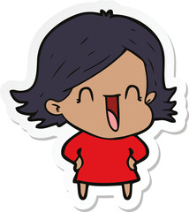 sticker of a cartoon laughing woman