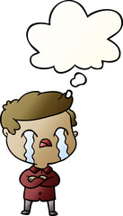 cartoon man crying and thought bubble in smooth gradient style