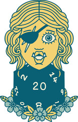 half orc rogue with natural 20 dice roll illustration