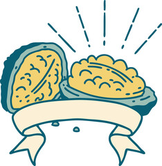 banner with tattoo style walnuts with shell