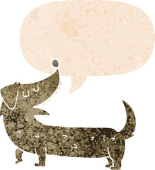 cartoon dog and speech bubble in retro textured style