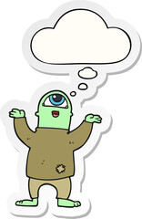cartoon halloween monster and thought bubble as a printed sticker