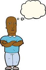 cartoon annoyed bald man with thought bubble
