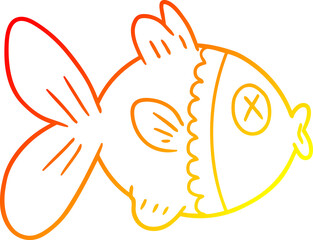 warm gradient line drawing cartoon goldfish