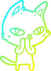 cold gradient line drawing cartoon cat staring