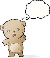 cartoon unhappy teddy bear with thought bubble