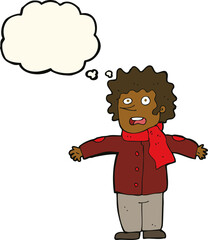 cartoon surprised man with thought bubble