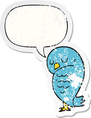 cartoon bird and speech bubble distressed sticker