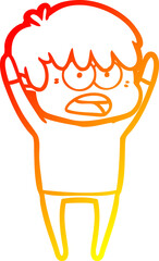 warm gradient line drawing worried cartoon boy