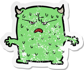 retro distressed sticker of a cartoon little alien