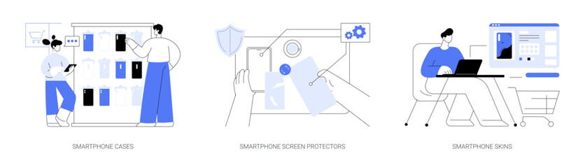 Smartphone protection accessories abstract concept vector illustrations.