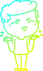 cold gradient line drawing cartoon annoyed man