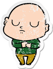 distressed sticker of a cartoon bald man