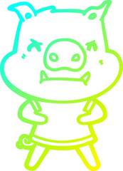 cold gradient line drawing angry cartoon pig
