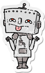 distressed sticker of a cartoon robot