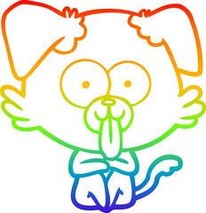 rainbow gradient line drawing cartoon dog with tongue sticking out