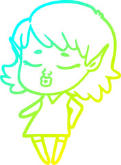 cold gradient line drawing pretty cartoon elf girl