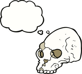 cartoon spooky skull with thought bubble