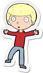 sticker of a cartoon startled boy