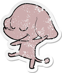 distressed sticker of a cartoon smiling elephant